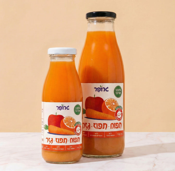 תפוח תפוז גזר - מארז בקבוקי זכוכית - drinkzeho.com